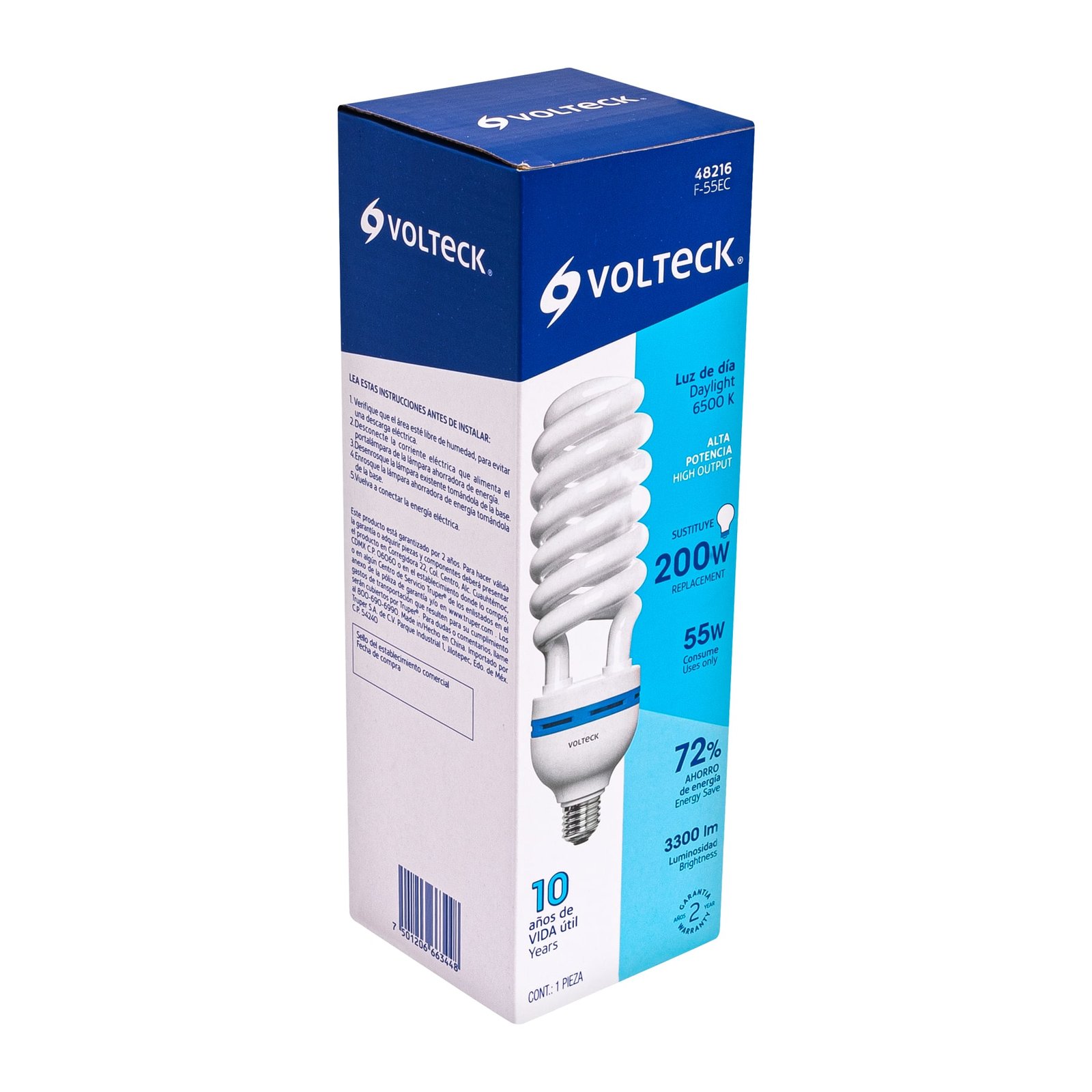 Lámpara espiral 55w sustituye 200w Volteck F-55EC